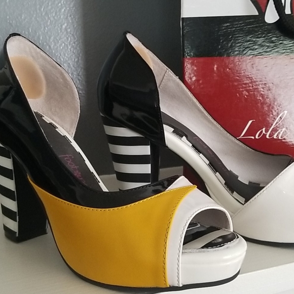 Gold,Black and white heels by Lola Ramona